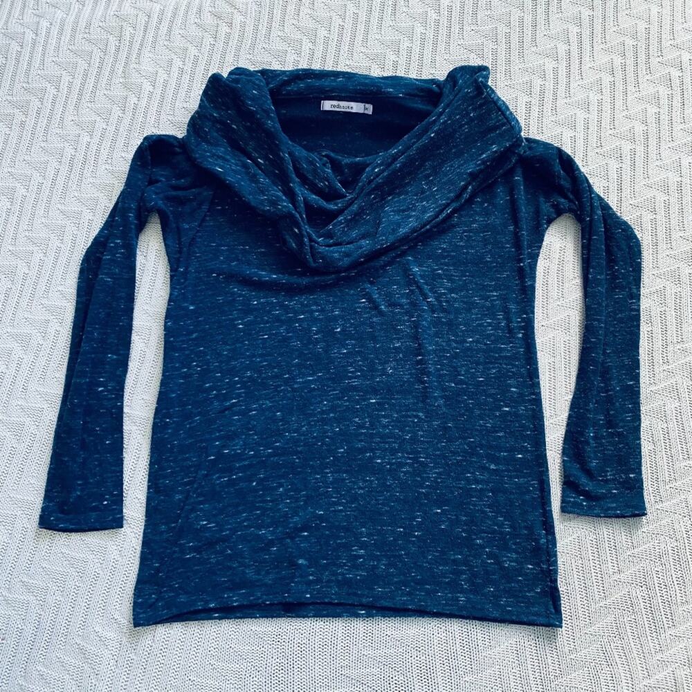 red haute blue heathered cowl neck sweater